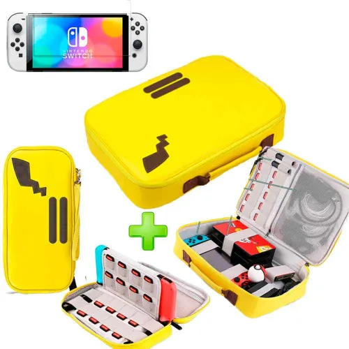 GENERICO Pack Maleta De Nintendo Switch Y Oled Pikachu Y Estuche Ama Mica Oled