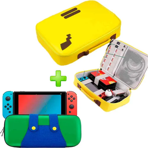GENERICO Pack Maleta Para Nintendo Switch Y Oled Pikachu Más Estuche Luigi Va