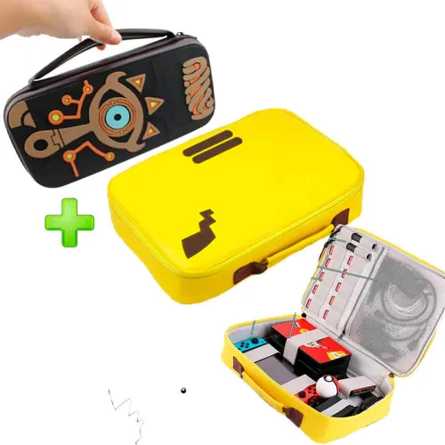 GENERICO Pack Maleta Para Nintendo Switch Y Oled Pikachu Y Estuche Zelda Marrón