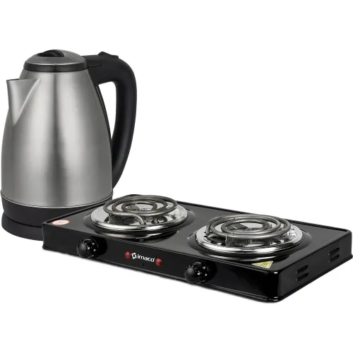 Imaco Combo Cocina Elect De Mesa 2 Hornillas + Hervidor Metálico 1.8l Ke1801 Imaco