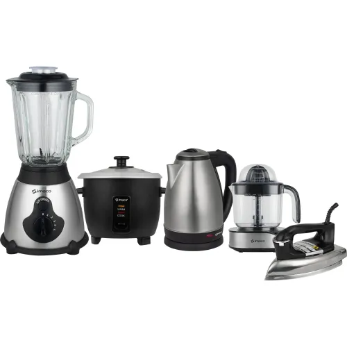 Imaco Pentacombo Licuadora 1.5lts + Olla Arrocera 0.6lts + Hervidor 1.8lts + Plancha Seca Pesada + Exprimidor De Citricos Imaco