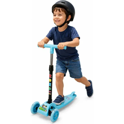 GENERICO Scooter Infantil 3 Ruedas Plegable Ajustable Para Niñas Y Niños Con Luces Led - Celeste