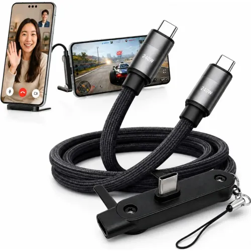 GENERICO Cable Carga Rápida Tipo C 240w Con Soporte Plegable Y Conector 90°