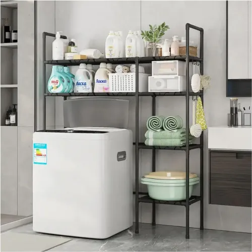 GENERICO Estante Organizador Multiusos Para Lavadora Baño 2 Niveles 2 Cuerpos 138x106x25cm - Negro