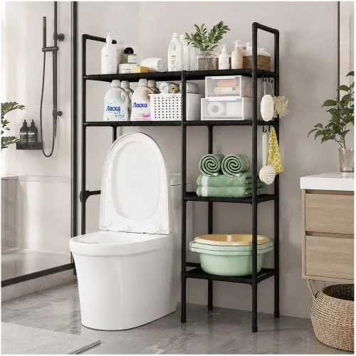 GENERICO Estante Organizador Multiusos Para Inodoro Baño 4 Niveles 2 Cuerpos 138x81x25cm - Negro