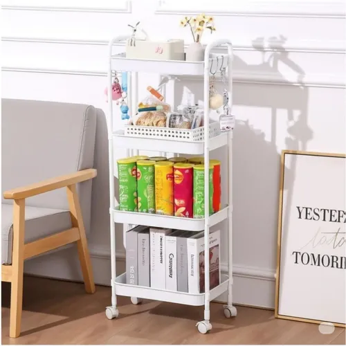 GENERICO Carrito Organizador De Cocina Multiusos 4 Niveles Con Ruedas 104x40x26cm - Blanco
