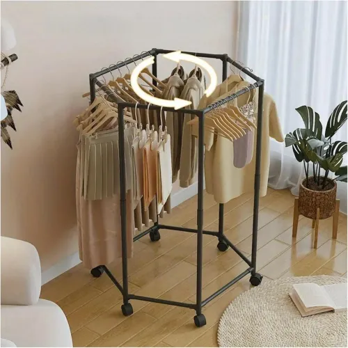 GENERICO Colgador Organizador De Ropa De 5 Barras Giratorio 360° Con Ruedas 120x74x35cm - Negro