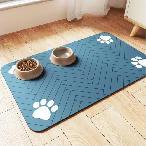 GENERICO Tapete Alfombra De Alimentación Para Mascotas Absorbente Y Antideslizante 90x60cm - Azul
