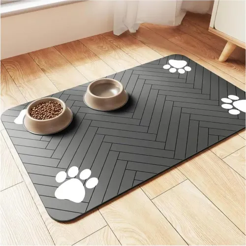 GENERICO Tapete Alfombra De Alimentación Para Mascotas Absorbente Y Antideslizante 90x60cm - Gris