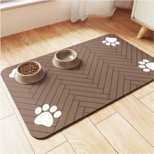 GENERICO Tapete Alfombra De Alimentación Para Mascotas Absorbente Y Antideslizante 90x60cm - Marrón