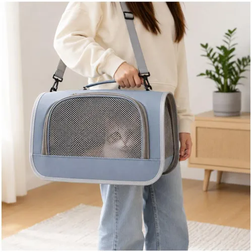 GENERICO Bolso Mochila Maletín Para Transportar Mascotas Pequeñas Gatos Transpirable - Azul