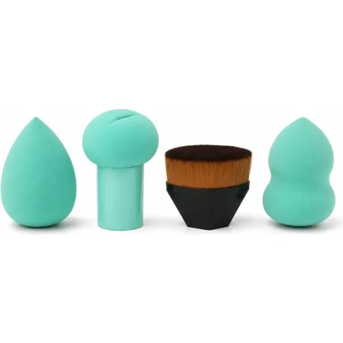 GENERICO Set X4 Esponjas De Maquillaje Con Brocha Con Estuche Organizador Portátil - Turquesa