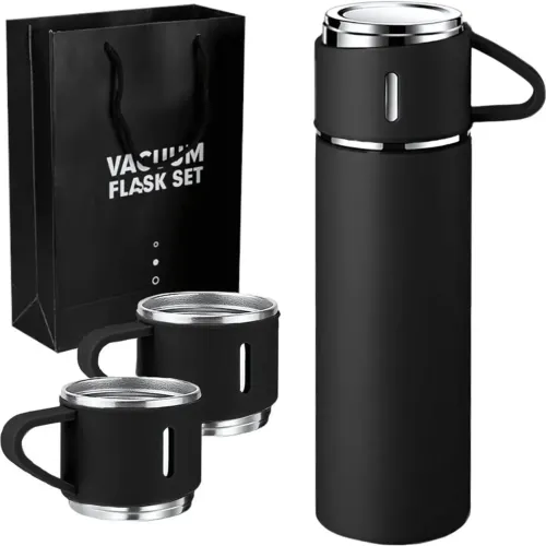 GENERICO Termo De Acero Inoxidable Bebidas Frías Y Calientes De 500 Ml + 3 Tazas - Negro