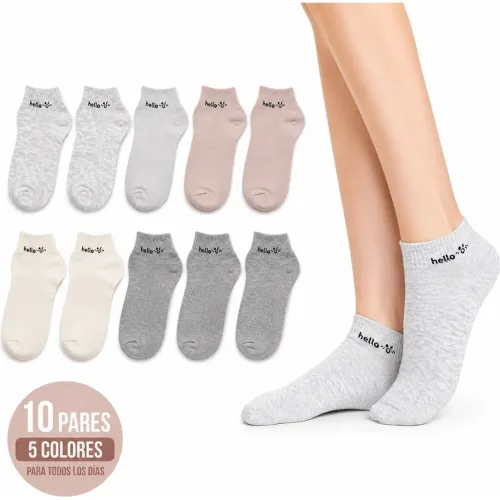 GENERICO Pack X10 Pares De Medias Cortas Cotton Hello Para Muijer Talla 22 A 24cm - Multicolor