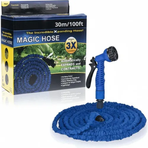 GENERICO Manguera Multiusos Expandible Retráctil Con Accesorios Hasta 30 Metros 7 En 1 - Azul