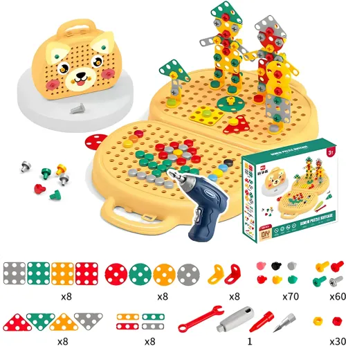 GENERICO Caja De Herramientas Con Taladro Eléctrico Juego Didáctico Montessori 204 Piezas - Amarillo