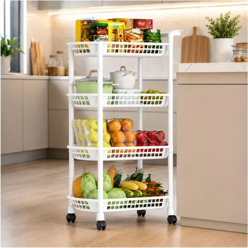 GENERICO Carrito Organizador De Cocina Multiusos 4 Niveles Con Ruedas 101x50x30cm - Blanco