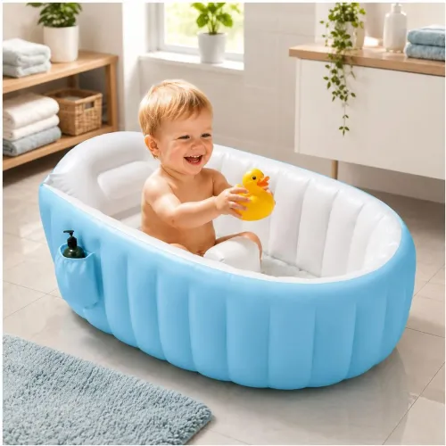 GENERICO Bañera Inflable Para Bebé 12001 Con Soporte Acolchada Portátil Fácil De Guardar - Celeste