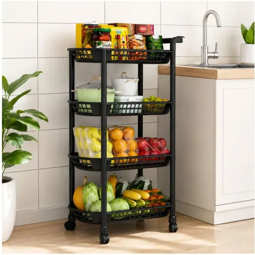GENERICO Carrito Organizador De Cocina Multiusos 4 Niveles Con Ruedas 101x50x30cm - Negro