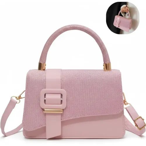 GENERICO Cartera De Mano Con Brillos Con Asa Y Correa Ajustable Diseño Elegante - Rosado