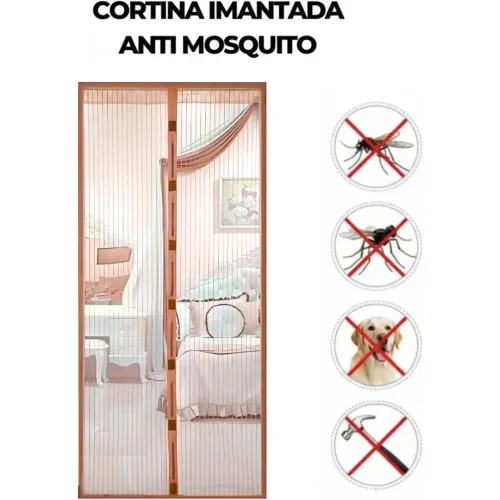 GENERICO Cortina Malla Imantada Antimosquitos Zancudos Mosquitera 210x100cm - Marrón