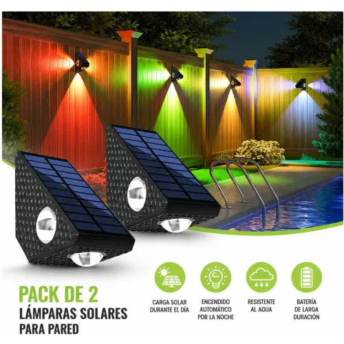 GENERICO Pack X2 Lámparas Solares Led Automático Para Pared Exterior 3 Modos Iluminación
