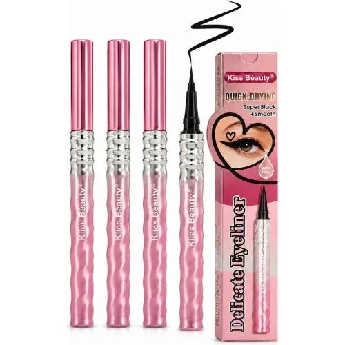 GENERICO Pack X3 Delineador Líquido Kiss Beauty Super Negro Punta Fina Secado Rápido