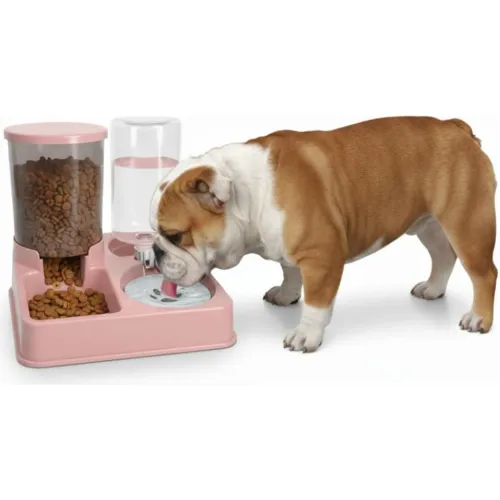 GENERICO Comedero Y Bebedero Para Mascotas 2 En 1 Con Doble Dispensador Agua Y Comida Perros Gatos - Rosado