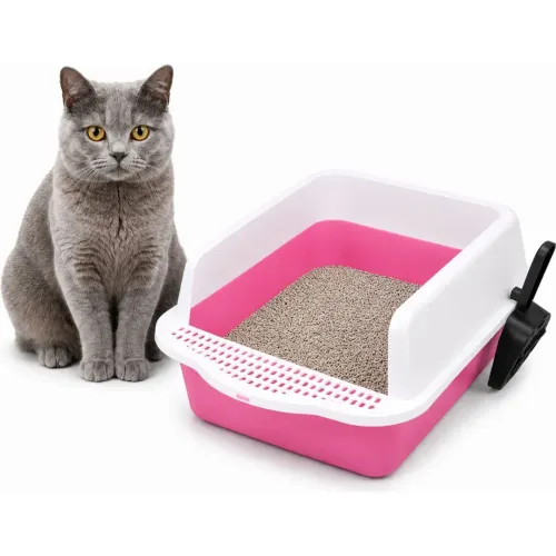 GENERICO Caja De Arena Arenero Sanitario Para Gato Antiderrames Con Pala 21x37x50cm - Rosado