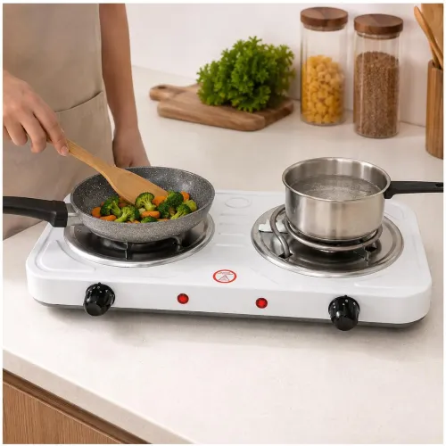 GENERICO Cocina Eléctrica 2 Hornillas 2000w H-003l Con Control De Temperatura