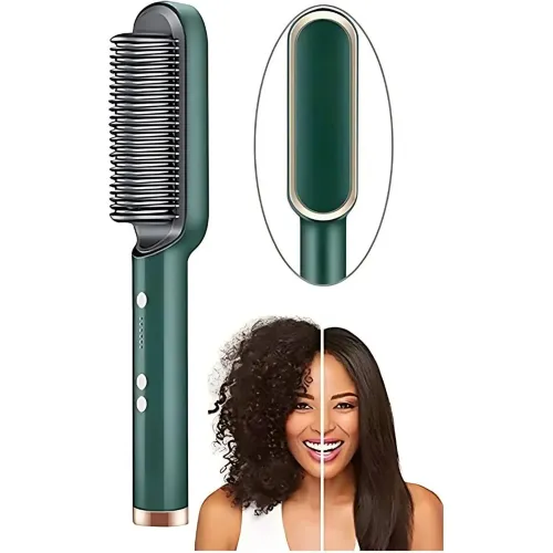 GENERICO Cepillo Alisador Laceador Peine Secador De Cabello Eléctrico 2 En 1 - 200°c - Verde