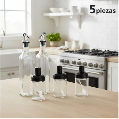 GENERICO Set 5 Piezas Condimenteros Especieros Y Dispensador De Aceite Organizador Condimentos