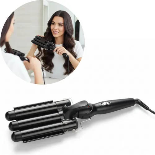GENERICO Rizador Profesional Ondulador De 3 Barriles Para Cabello - Negro
