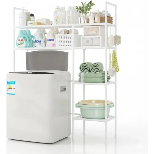 GENERICO Estante Organizador Multiusos Para Lavadora Baño 2 Niveles 2 Cuerpos 138x106x25cm - Blanco