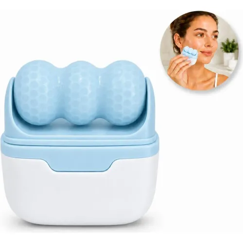 GENERICO Masajeador Facial Ice Roller S30 Skincare Rostro Cuello Cuerpo Doble Cabezal - Celeste