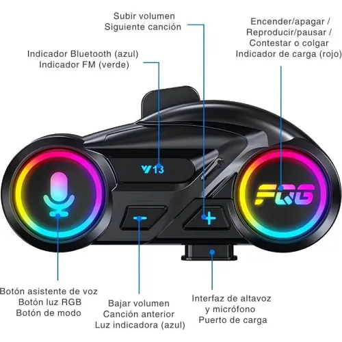 GENERICO Audífonos Bluetooth Rgb Para Moto Deportivo Y13 Con Micrófono Auricular Fm