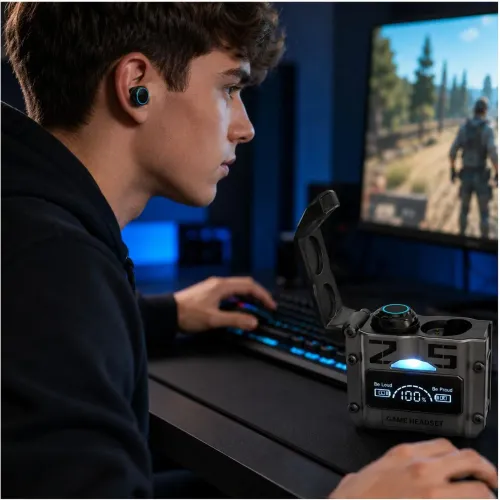 GENERICO Audífonos Gamer Enc Inalámbricos M25 Bluetooth 5.3 Power Bank Pantalla Led - Negro