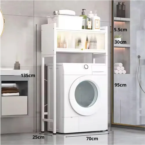 GENERICO Estante Organizador Multiusos De Metal Para Lavadora Baño 2 Niveles 135x70x25cm - Blanco