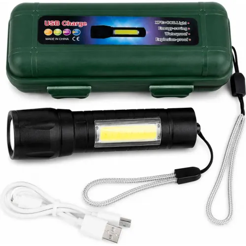 GENERICO Linterna Led Recargable Usb Multifunción Potente Con Luz Cob Estuche Y Correa - Negro