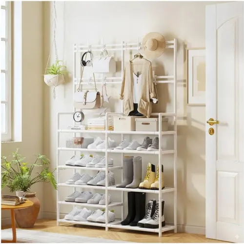 GENERICO Estante Organizador Zapatera Perchero Multiusos 2 Cuerpos 6 Niveles 162x96x28cm - Blanco
