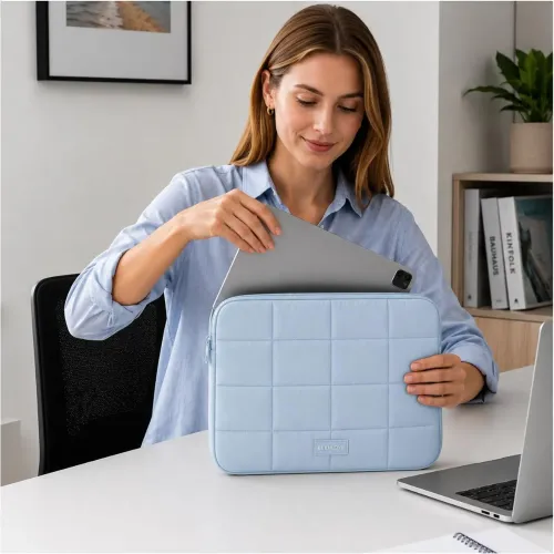 GENERICO Funda Estuche Acolchado Para Laptop 14 Protector Antigolpes Con Cierre - Celeste