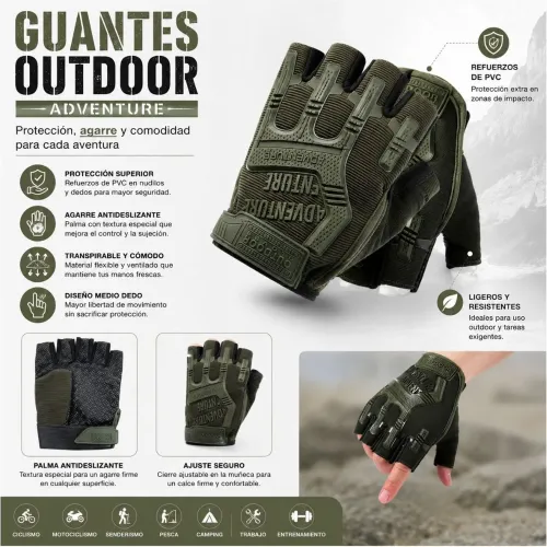 GENERICO Guantes Táctical Para Moto Outdoor Adventure Antideslizantes Protección Pvc - Verde