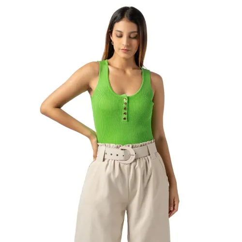 INDEMA Polo De Hilo Sin Mangas Mujer Verde Neón