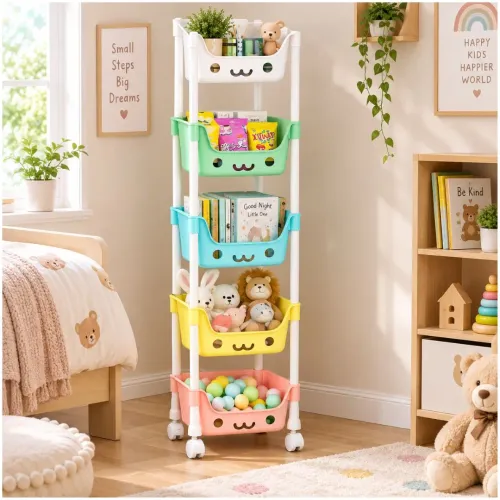 GENERICO Estante Organizador De Juguetes Kawaii Reforzado 5 Niveles Con Ruedas 125x31x21cm