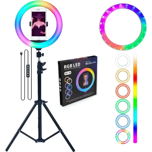 GENERICO Aro Luz Led Rgb Profesional De 30cm + Trípode + Control Remoto