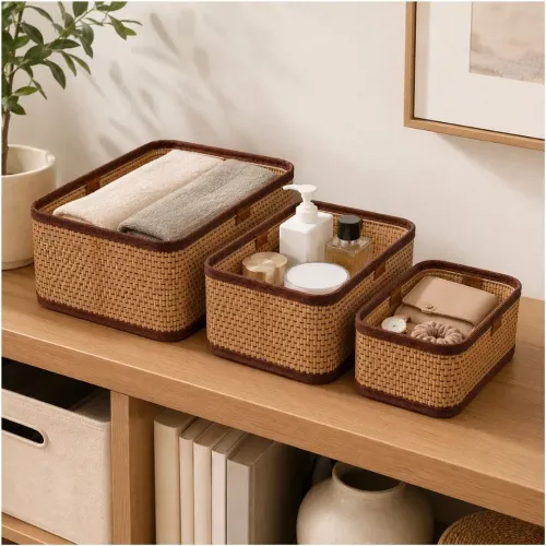 GENERICO Set De 3 Canastas Organizadoras Tejidas Decorativas Multiuso Para Baño Dormitorio