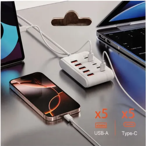 GENERICO Hub Cargador 10 Puertos Usb-A Y Usb-C Pd Carga Rã¡pida Multipuertos