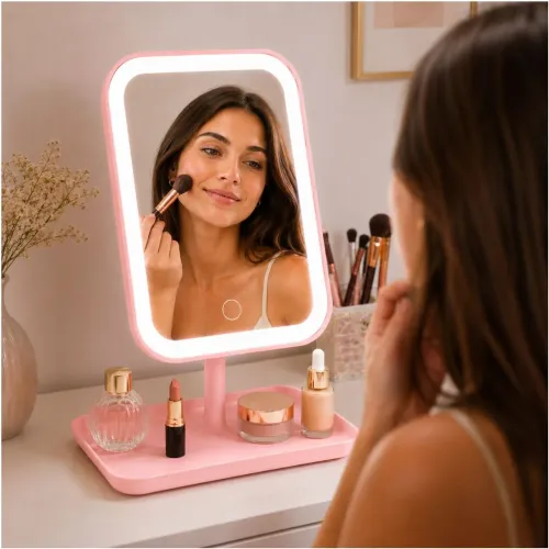 GENERICO Espejo Led Rosado Recargable 3 Tonos De Iluminación Control Táctil Ángulo Ajustable
