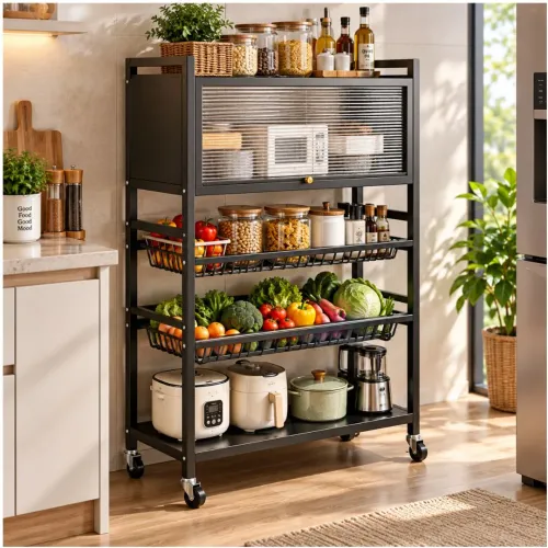 GENERICO Estante Organizador Multiusos Negro 4 Niveles Compartimiento Con Tapa 120x80x32cm