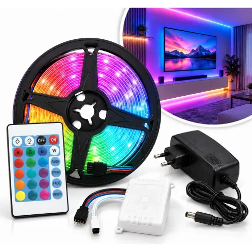 GENERICO Cinta Tira Luz Led Rgb 2835 X5 Metros Con Adaptador Y Control Remoto